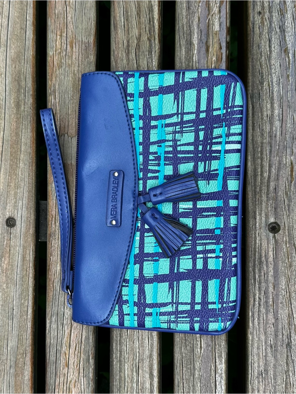 Vera Bradley Blue/Green Wristlet/Wallet Tassels